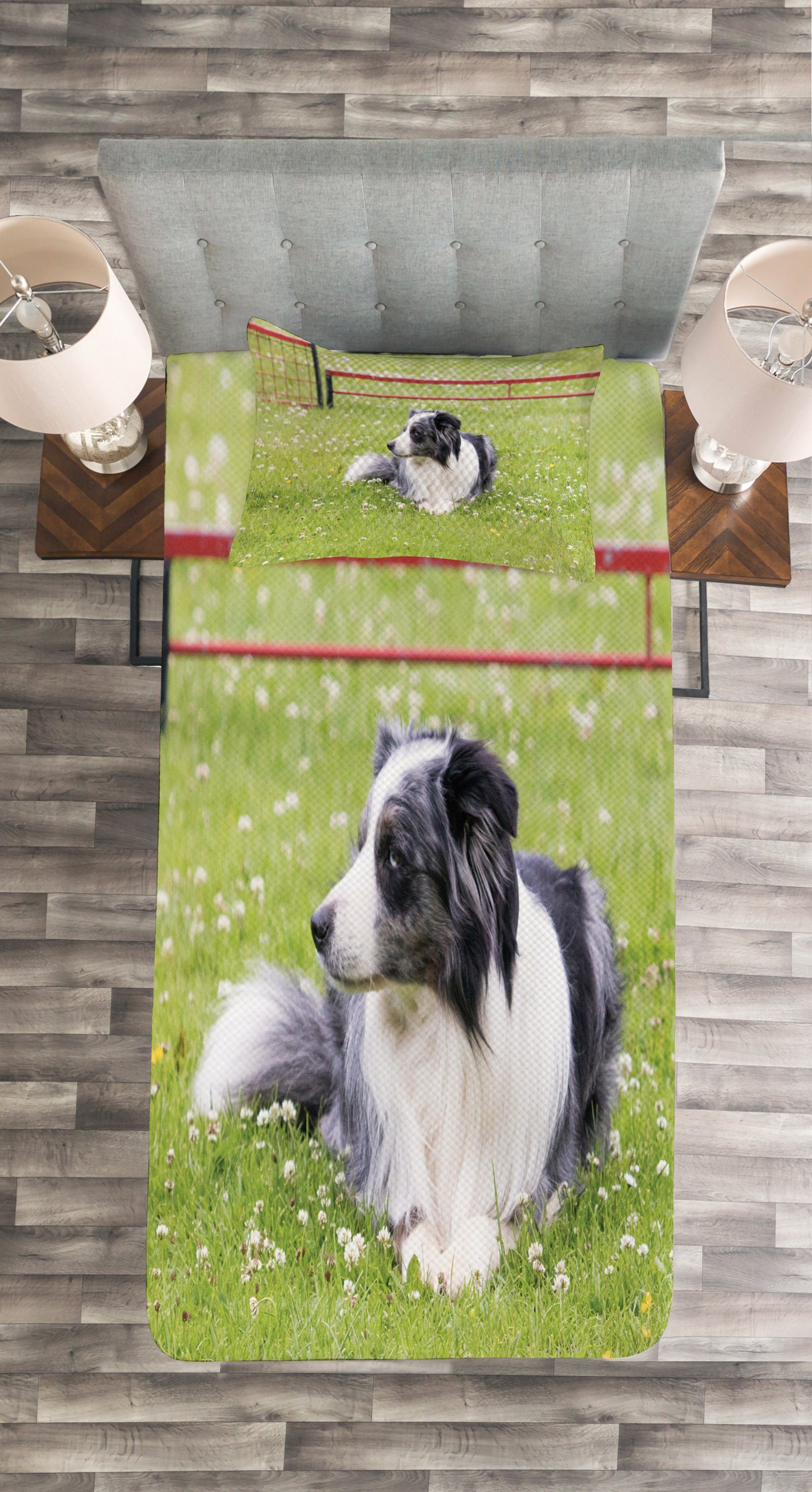 Set Englisch Kissenbezügen Bild Abakuhaus, Sheepdog mit Bobtail Waschbar, Tagesdecke