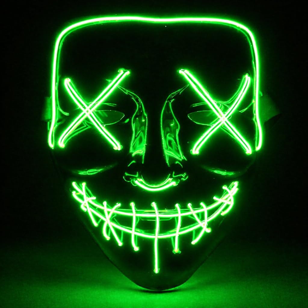 TK Gruppe Verkleidungsmaske LED Horror Maske inspiriert von Purge – mit 3 Leuchtmodi, (Packung), Steubar - drei Lichteffekten