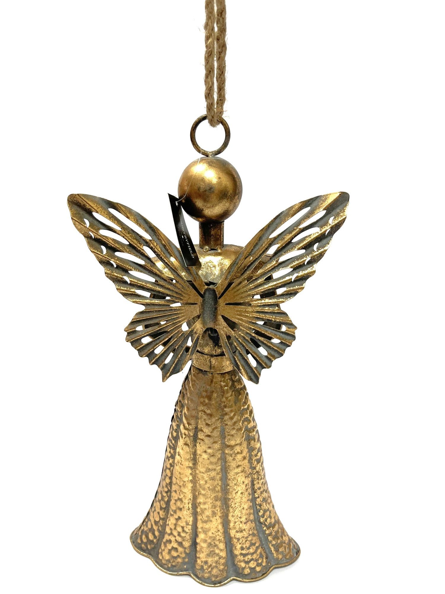 Decostar Glocke Hänger Engel Deko Glocke Gold Metall Weihnachten 42 cm, 1-St., Engelmotiv