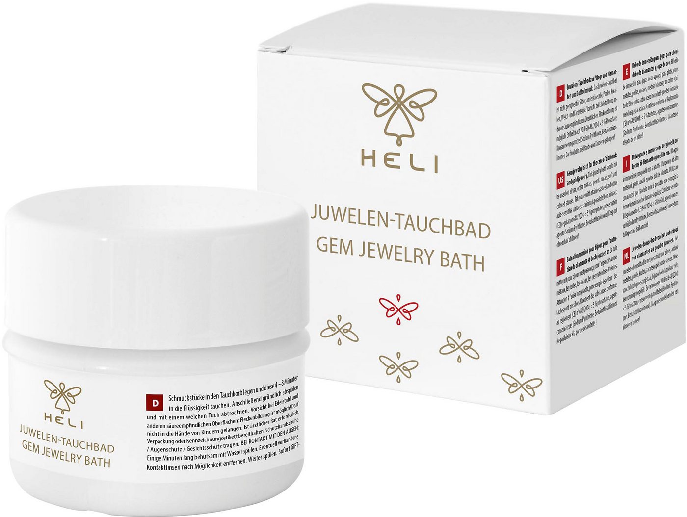HELI Schmuck Geschenk Schmuckpflege Juwelen-Tauchbad Diamanten+Goldschmuck Schmuckreiniger (2-St. mit Waschkorb zum Tauchen von Schmuckstücken)