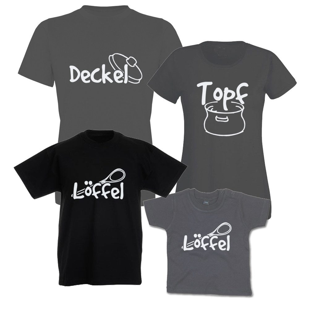 G-graphics T-Shirt Topf, Deckel & Löffel (Familienset, Einzelteile zum selbst zusammenstellen) Kinder- & Erwachsenen-T-Shirt-Set mit Frontprint