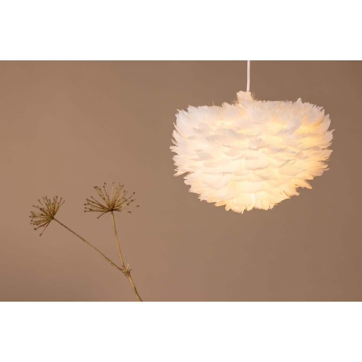 BOURGH Hängeleuchten NICOLA Federlampe 50 x 50cm weiß Pendelleuchte mit Federn, E27 Fassung, weiss