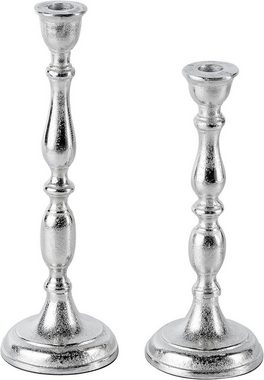 MichaelNoll Kerzenständer 2er Set Kerzenständer Silber Deko für Stabkerzen - H 27 und 33 cm