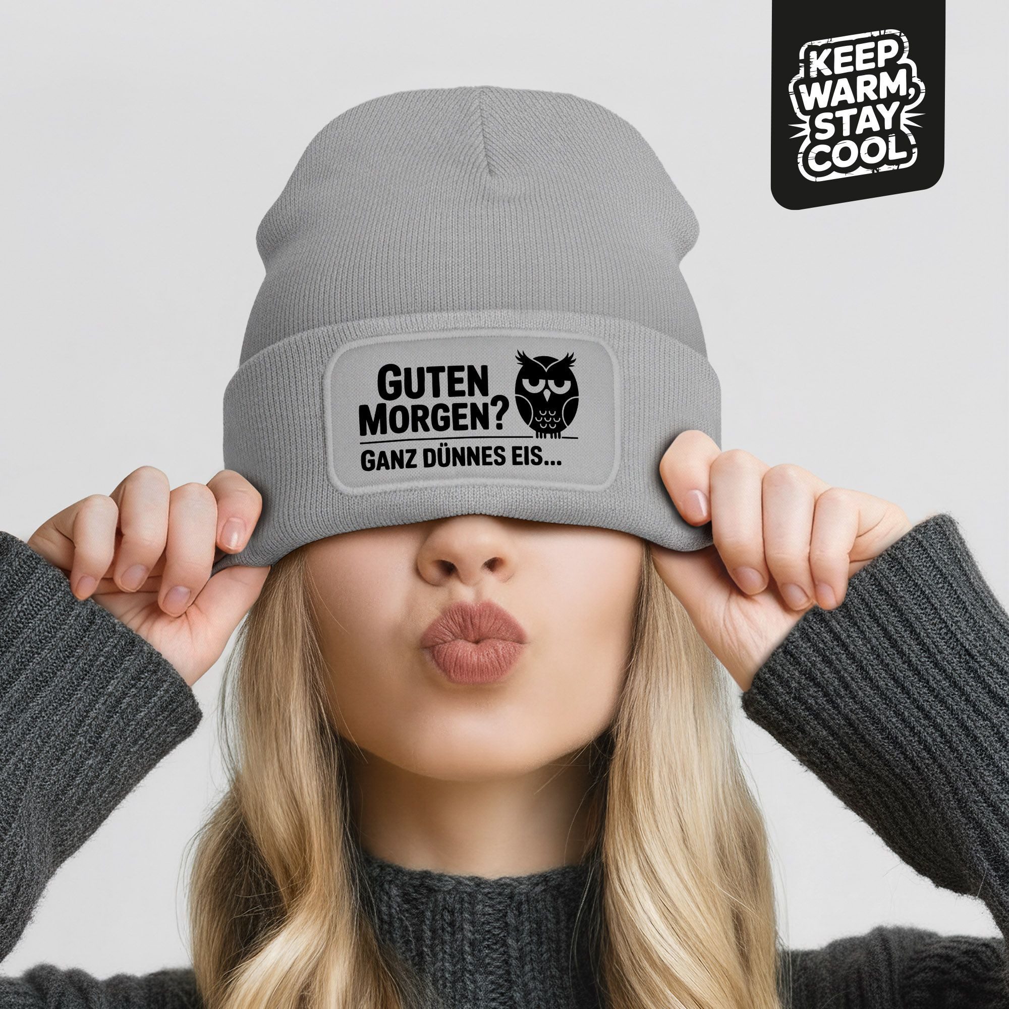 MoonWorks Strickmütze Damen Beanie Spruch Morgenmuffel Geschenkidee Strickmütze mit Spruch