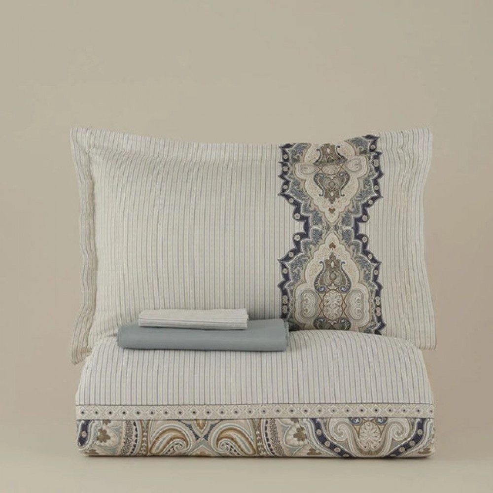 Karaca Bettwäsche Karaca Lemy Bettwäsche-Set aus 100 % Baumwoll-Satin, Doppelbett, Blau