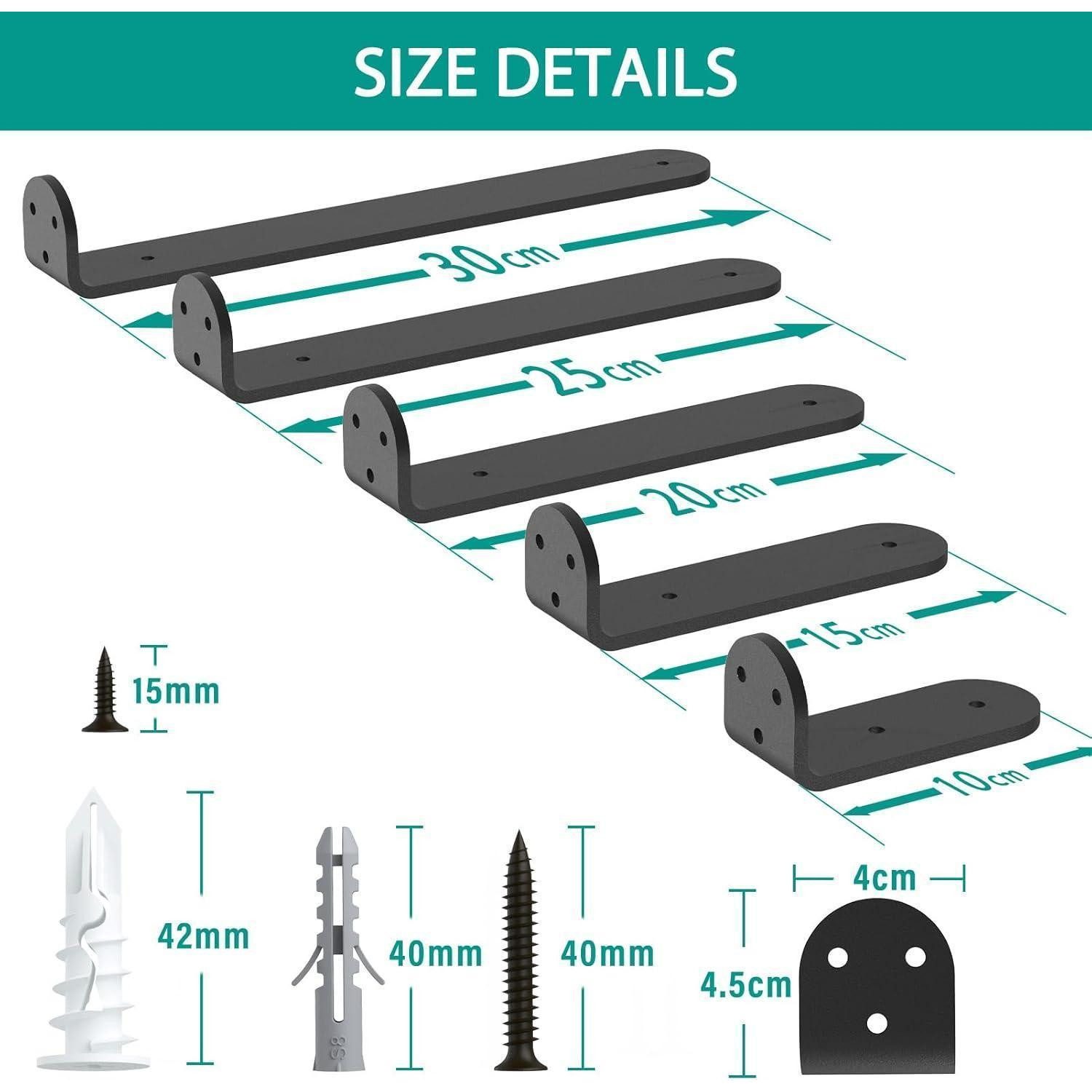 LuxusKollektion Wandregalhalter Regalträger Schwerlast 15cm 70kg 4 Stück Schwarz 15cm-4pack Black – Bild 5 von 5