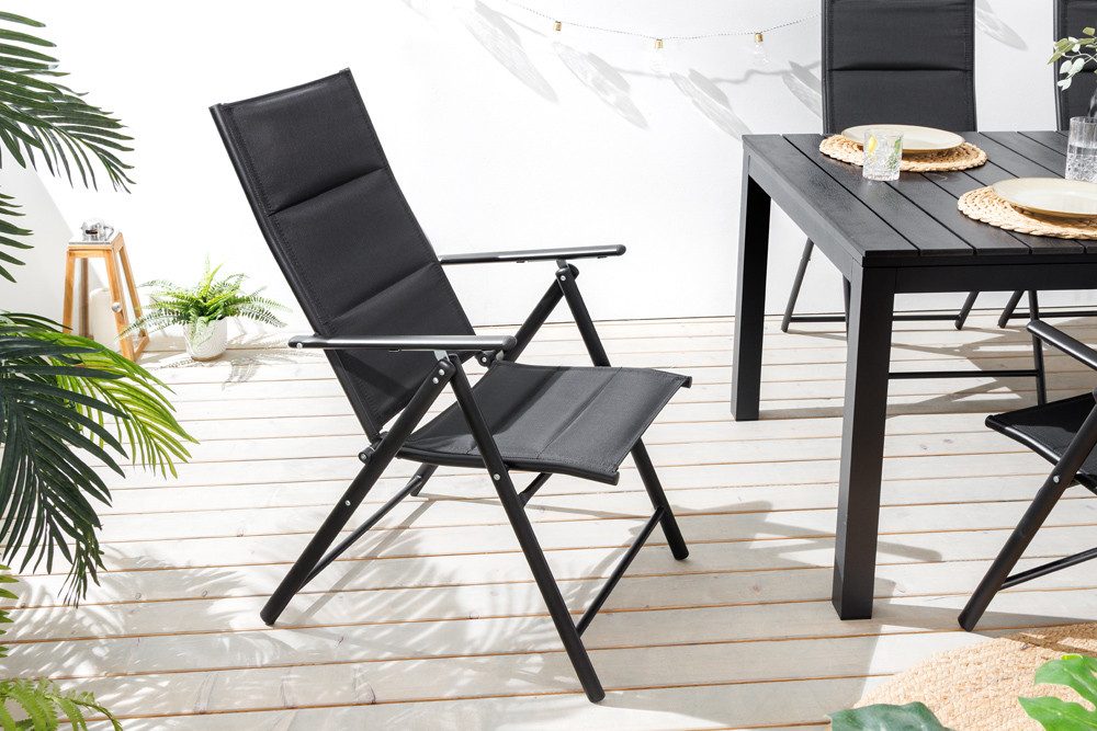 riess-ambiente Gartenstuhl COMFORT LINE anthrazit · zusammenklappbarer wetterfester Hochlehner (Einzelartikel, 1 St), platzsparender Balkonstuhl aus Stahl · mit verstellbarer Rückenlehne
