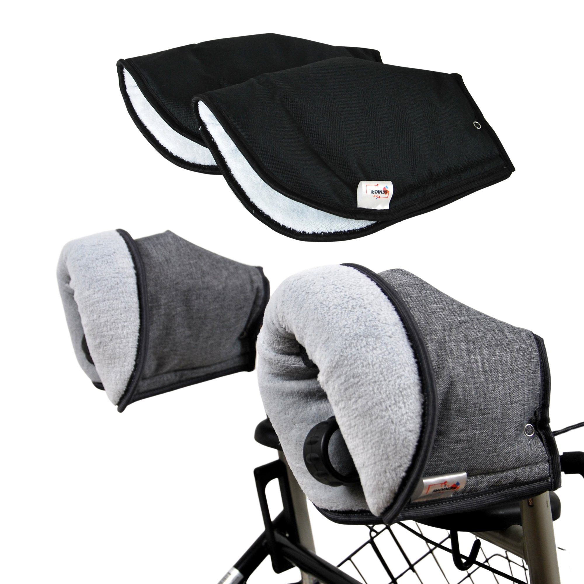 Seniori Handmuffe Rollator / Rollstuhl HANDWÄRMER Muff Handmuff Handschuhe für Gehhilfe, A - Grau + Grau Polar