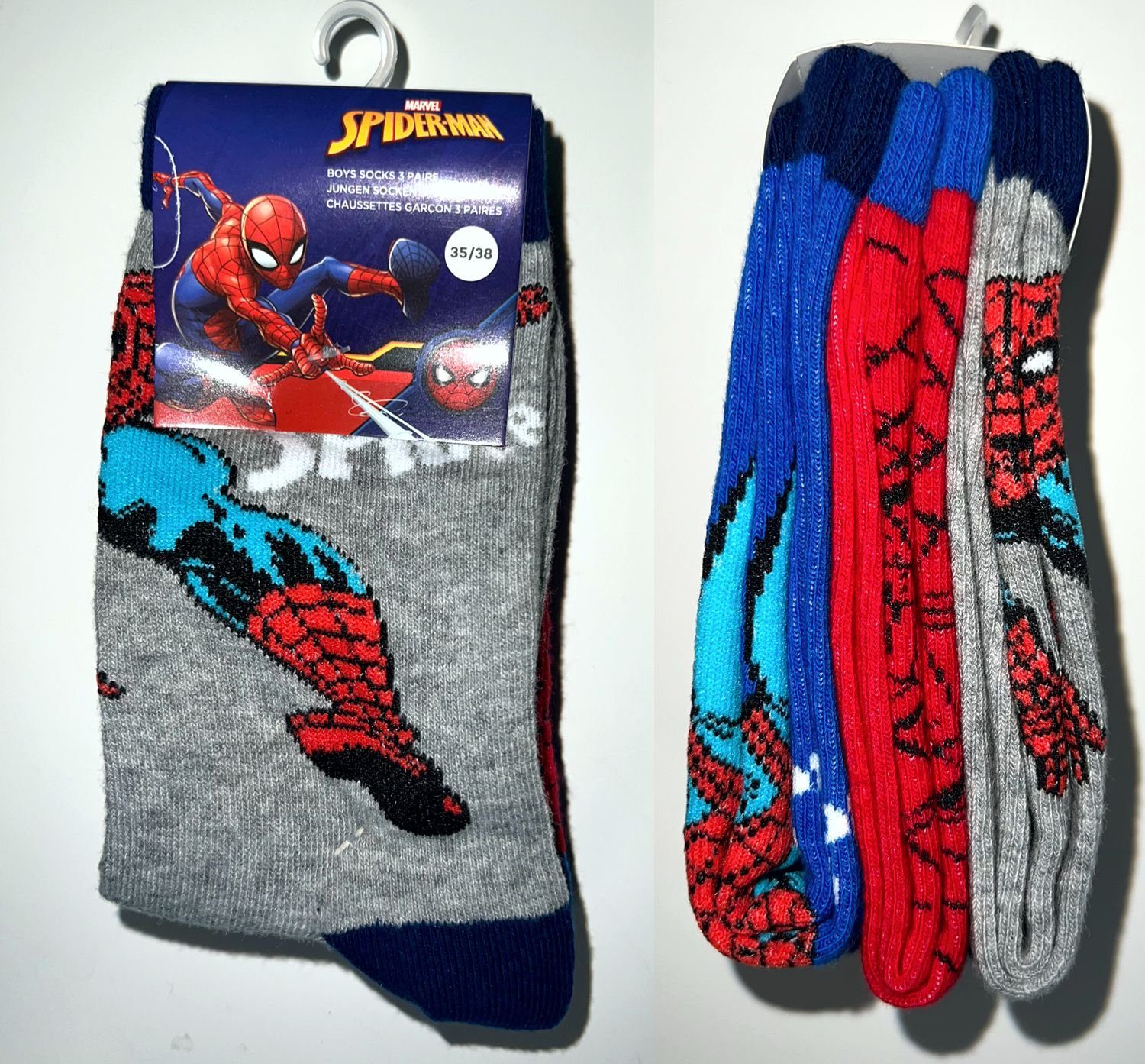 Spiderman Freizeitsocken 3x Spiderman Kindersocken Strümpfe Jungen + Mädchen