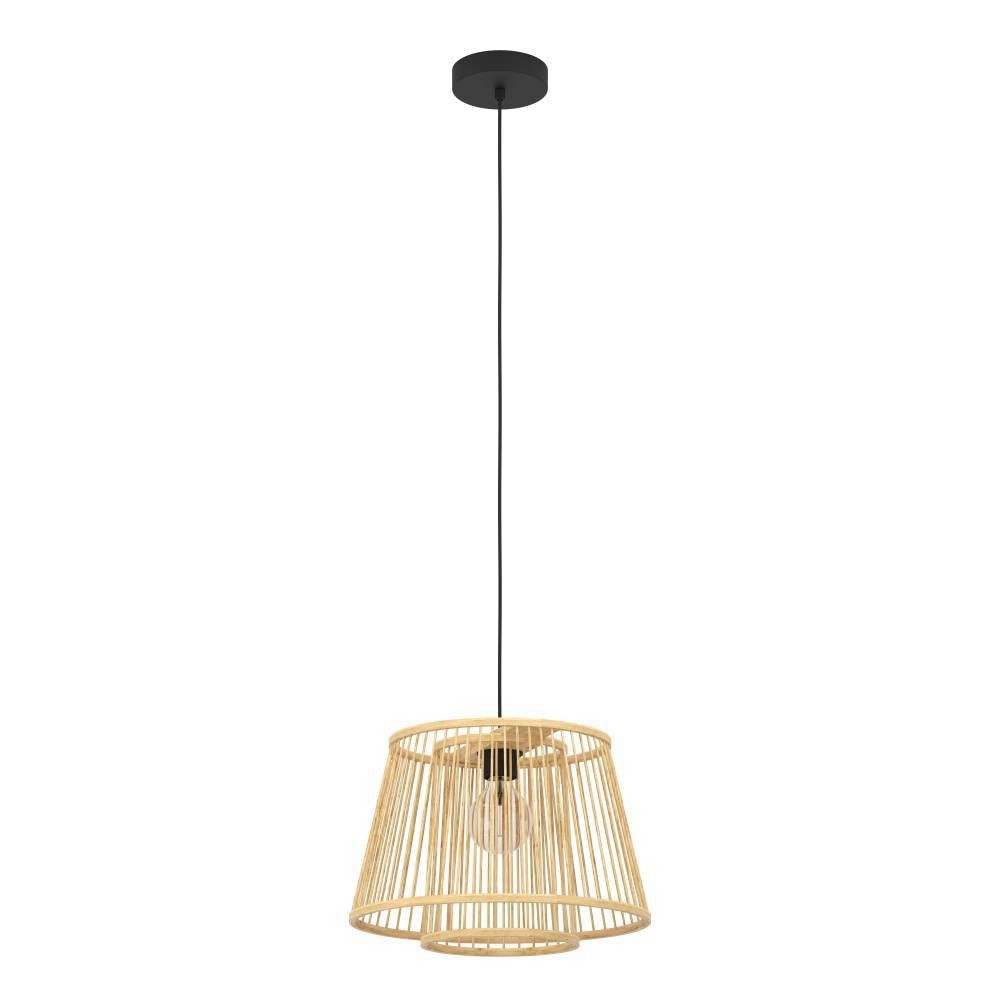 Hängeleuchte HYKEHAM Pendellampe, Stahl und Holz, E27, Hängelampe, Flurlampe, Lampe