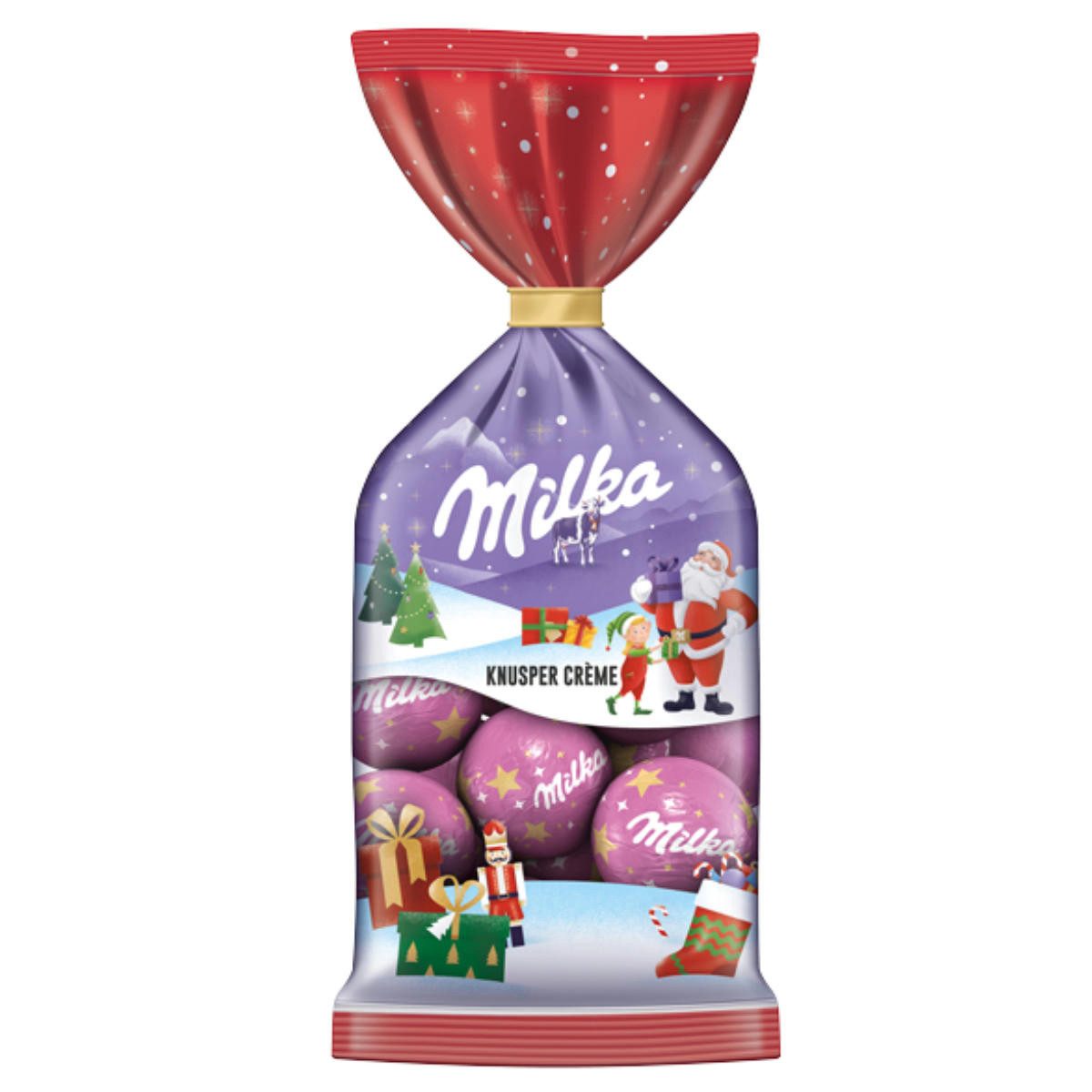 MILKA Schokolade, Milka Weihnachtskugeln Knusper Creme aus Alpenmilchschokolade 100g
