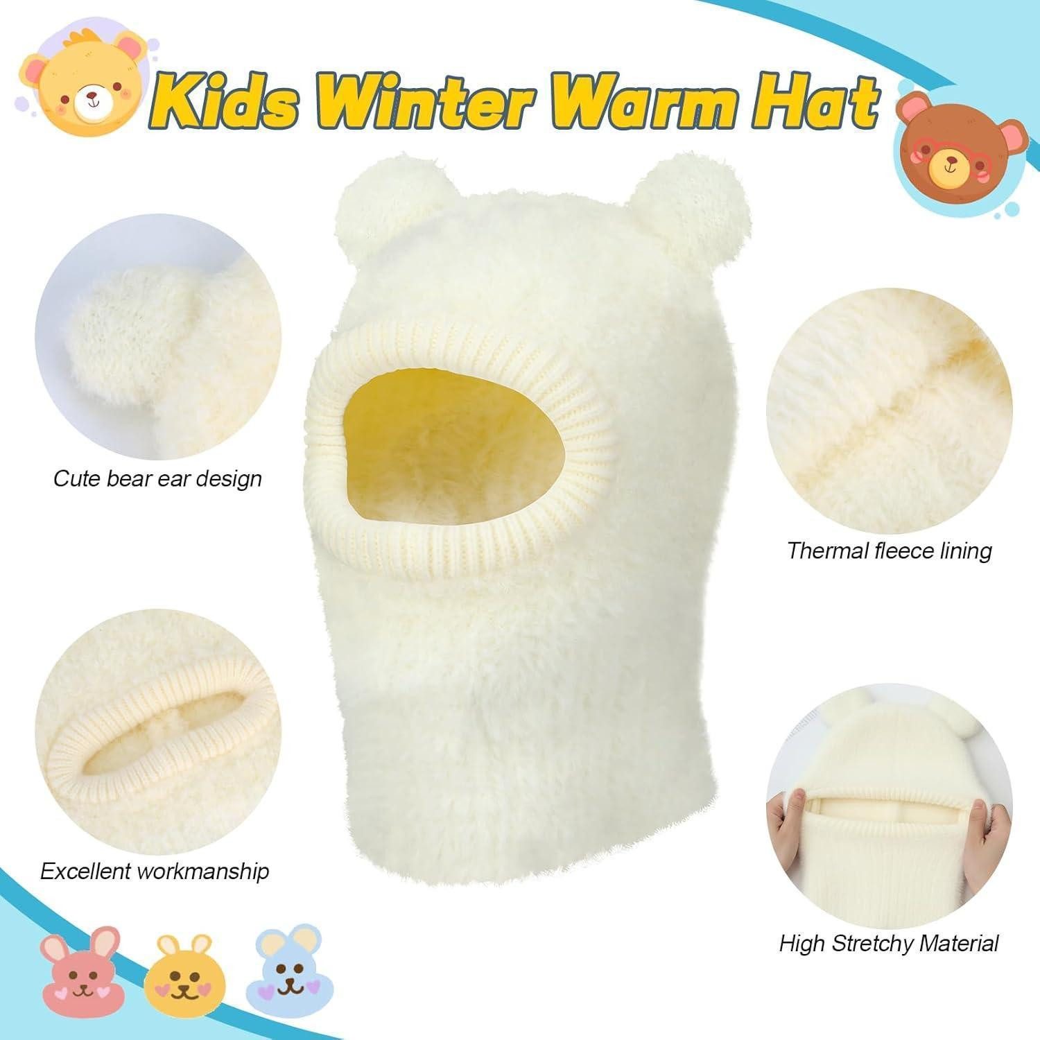 LuxusKollektion Sturmhaube Schlupfmütze Kinder Wintermütze Beanie Sturmhaube Bommel Weiß