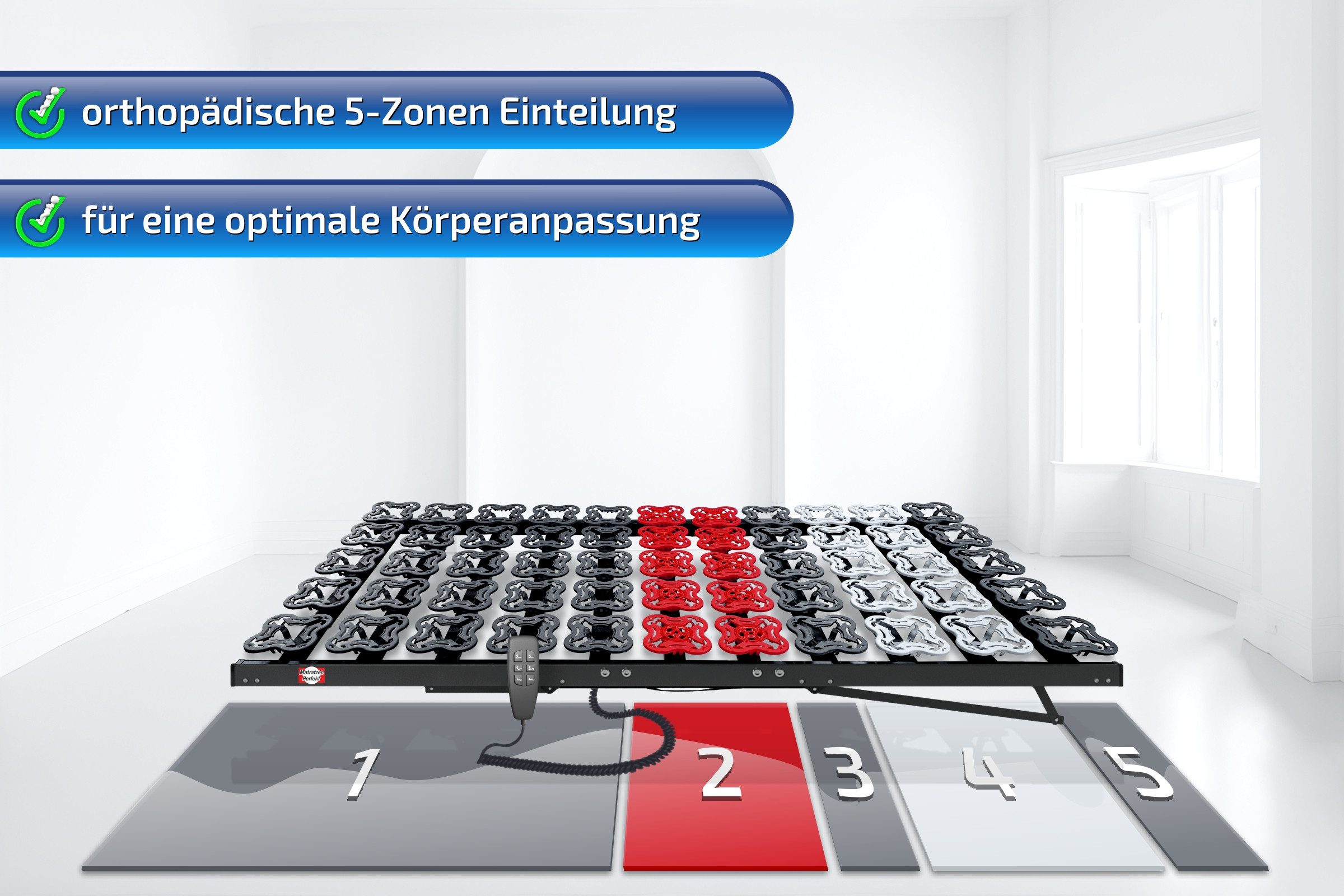 Tellerlattenrost mit Motor,elektrisch Teller Lattenrost EXTRA STABIL bis 300 Kg belastbar, Matratzen Perfekt, Kopfteil Elektrisch, Fußteil Elektrisch, Notabsenkung, verstellbarer Härte im Mittelbereich, 7 Zonen Tauschmudule