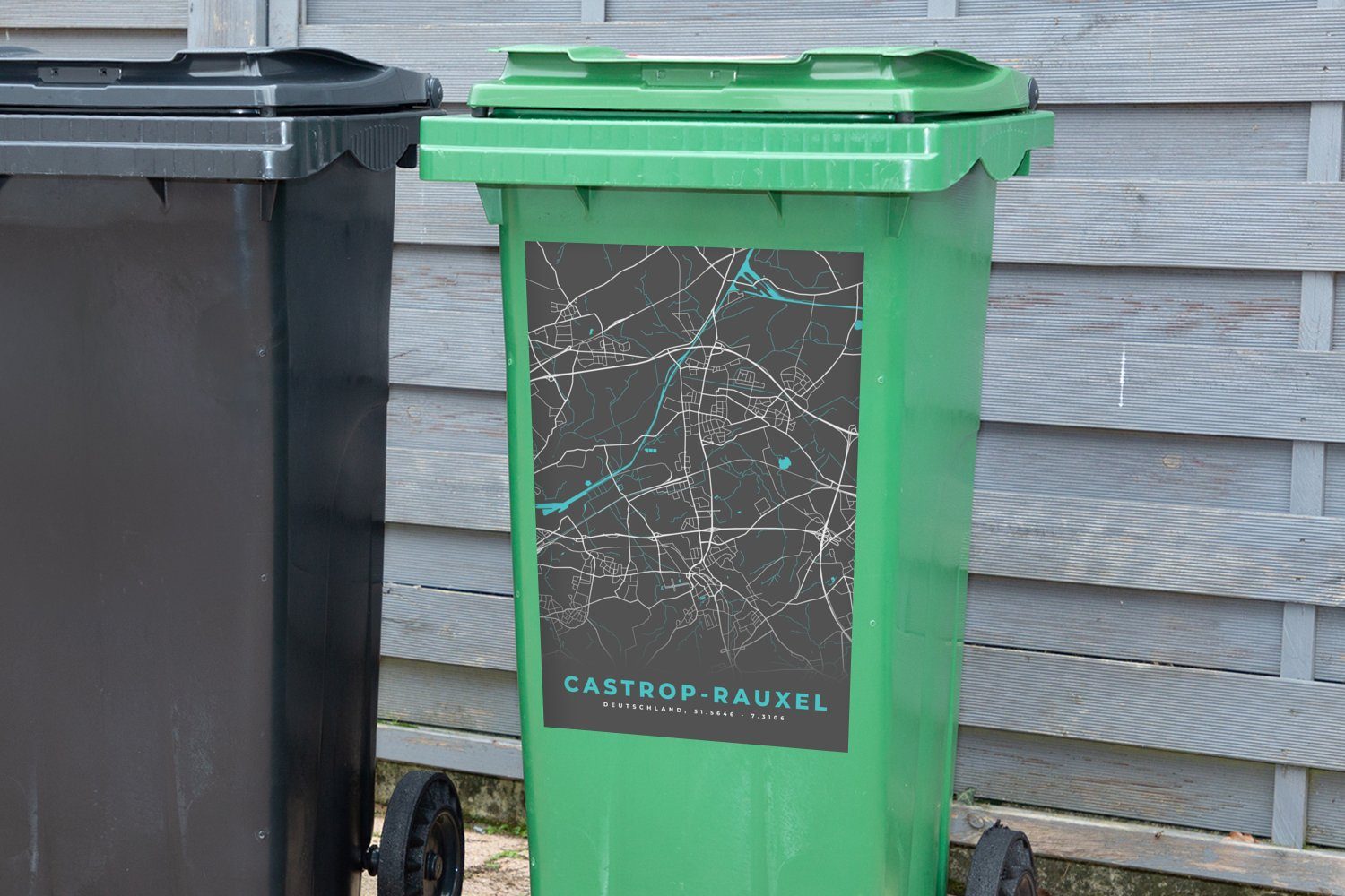 Container, Deutschland Mülleimer-aufkleber, Mülltonne, - - - (1 Sticker, Karte Blau MuchoWow Wandsticker Rauxel Castrop Abfalbehälter - Stadtplan St),