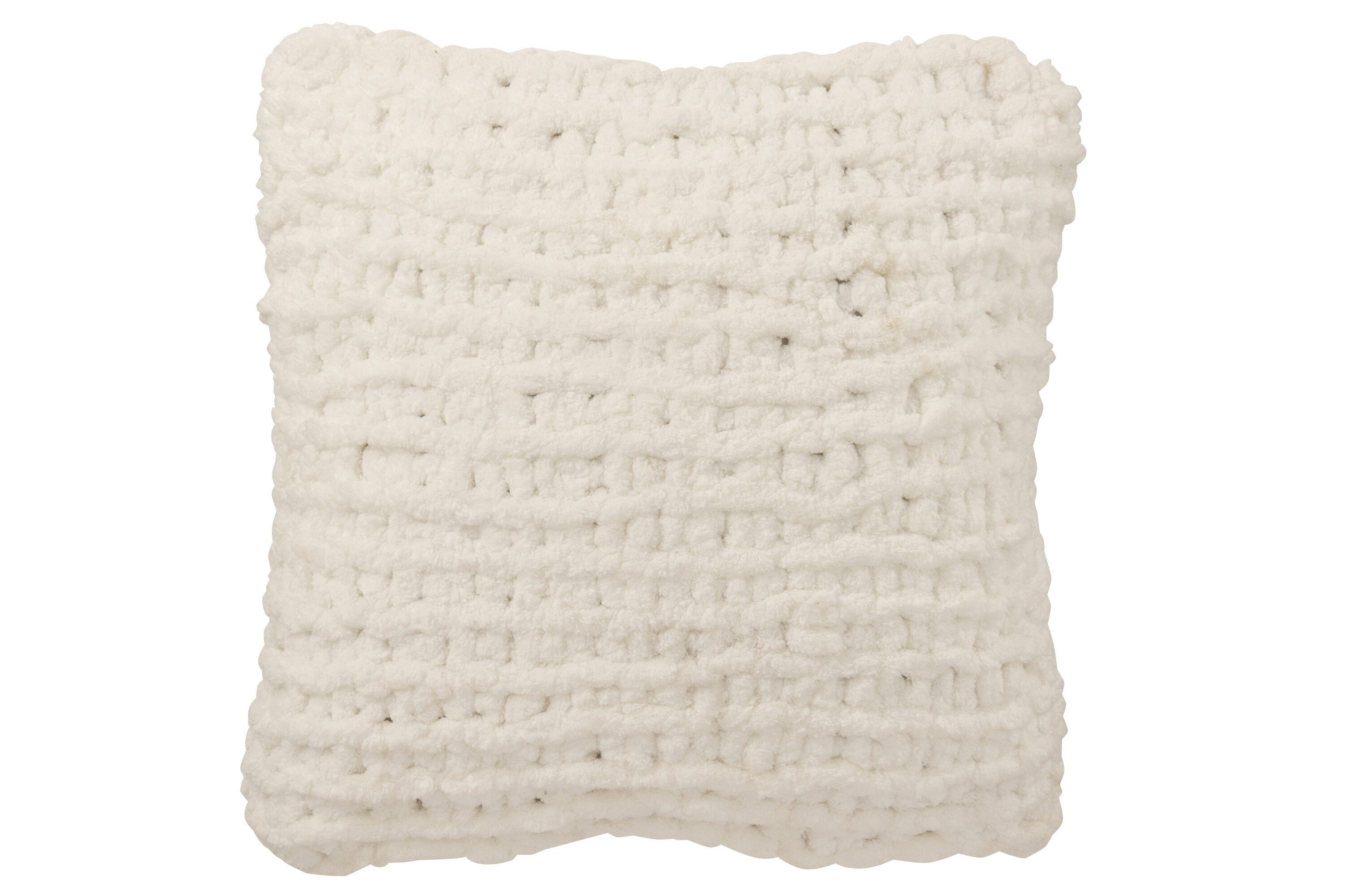 J-line Dekokissen Kissen Gestrickt 50x50, Polyester, Weiß / Dunkelgrün