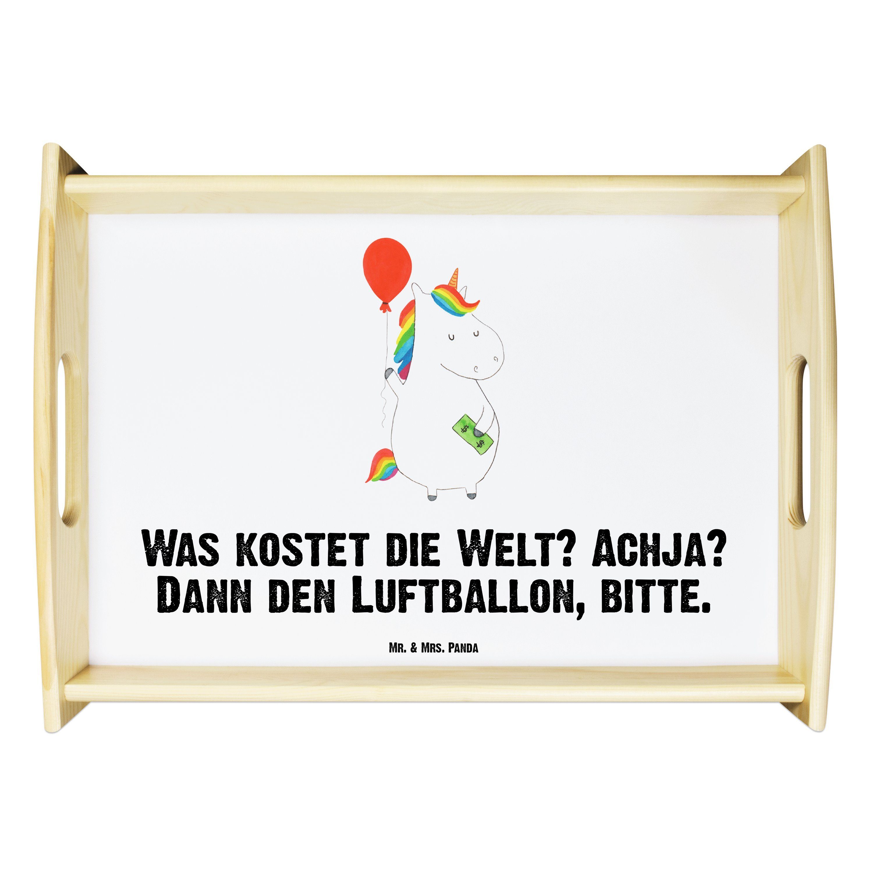 Mr. & Mrs. Panda Tablett Einhorn Luftballon - Weiß - Geschenk, Küchentablett, Freude, Dekotabl, Echtholz lasiert, (1-tlg)