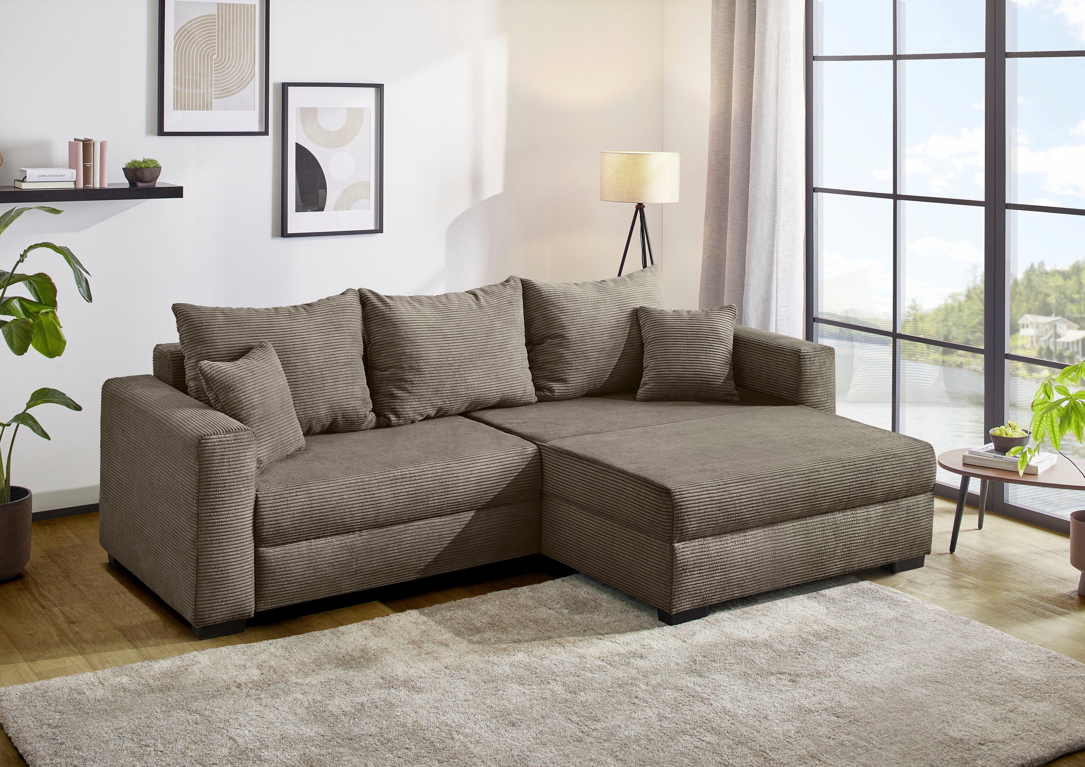 Jockenhöfer Gruppe Ecksofa Ecksofa Elmau, Größe Ottomane: XL, B:261cm, mit Schlaffunktion, Bettkasten & 2 Zierkissen