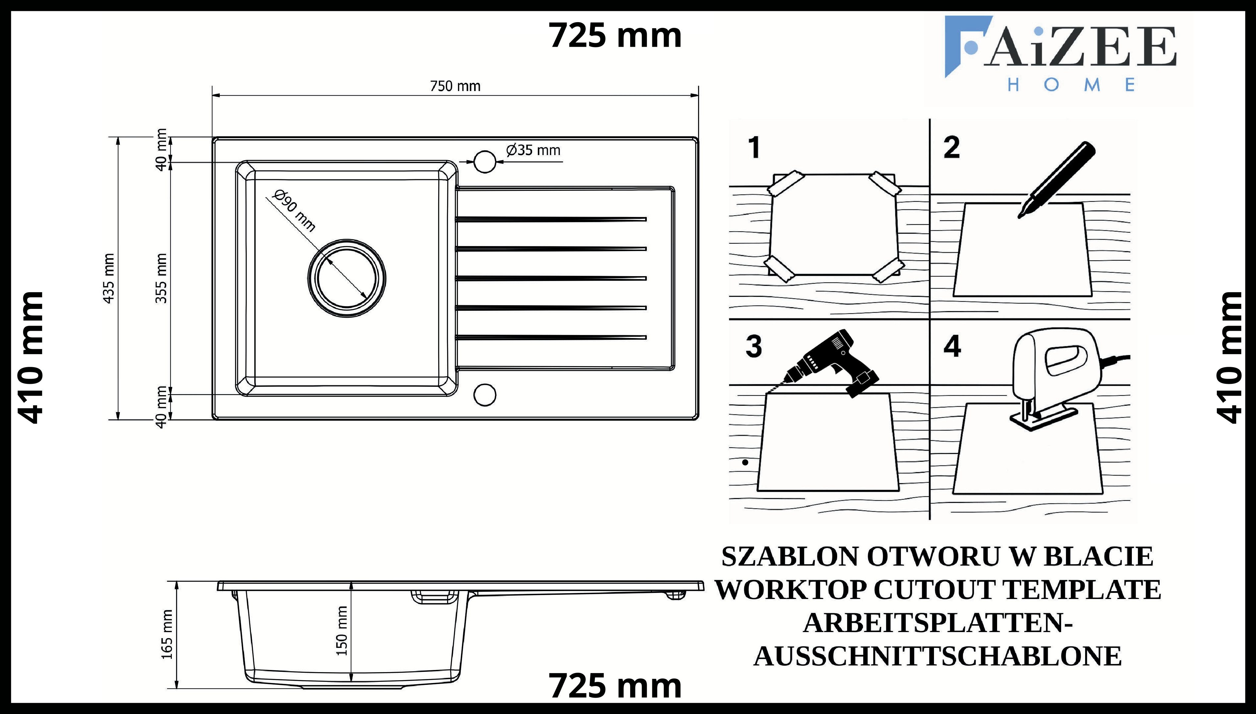 Faizee Möbel Granitspüle Granitspüle Alisha Granitspüle Küchen Becken Spüle – Bild 4 von 5