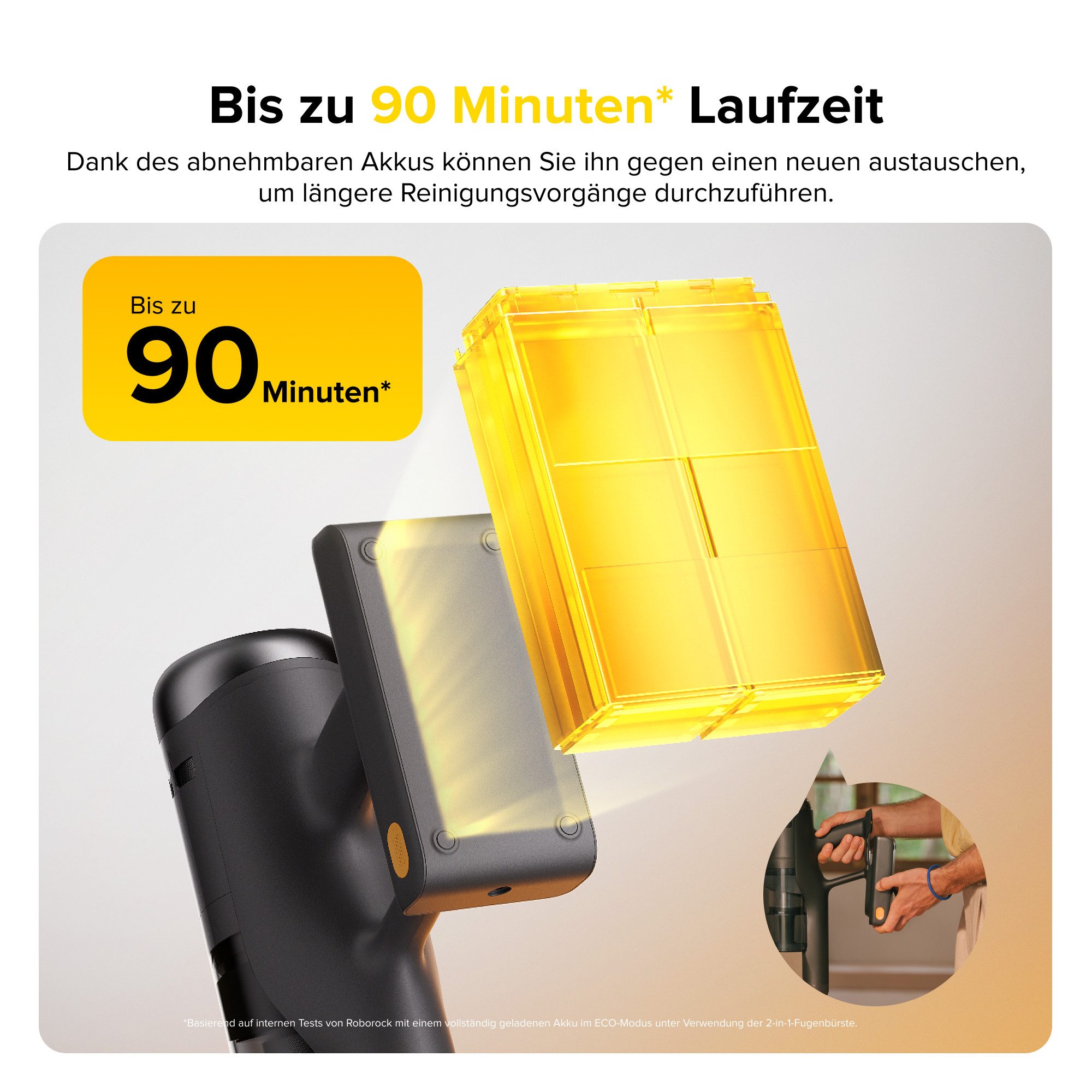 Roborock Akku-Handstaubsauger H60 Series Handstaubsauger, Akku-Staubsauger, Anti-Tangle Bürste, 500 W, 80 Min Laufzeit, 90° flexibles Saugrohr, LED, Anti-Tangle-Bürste für Teppiche