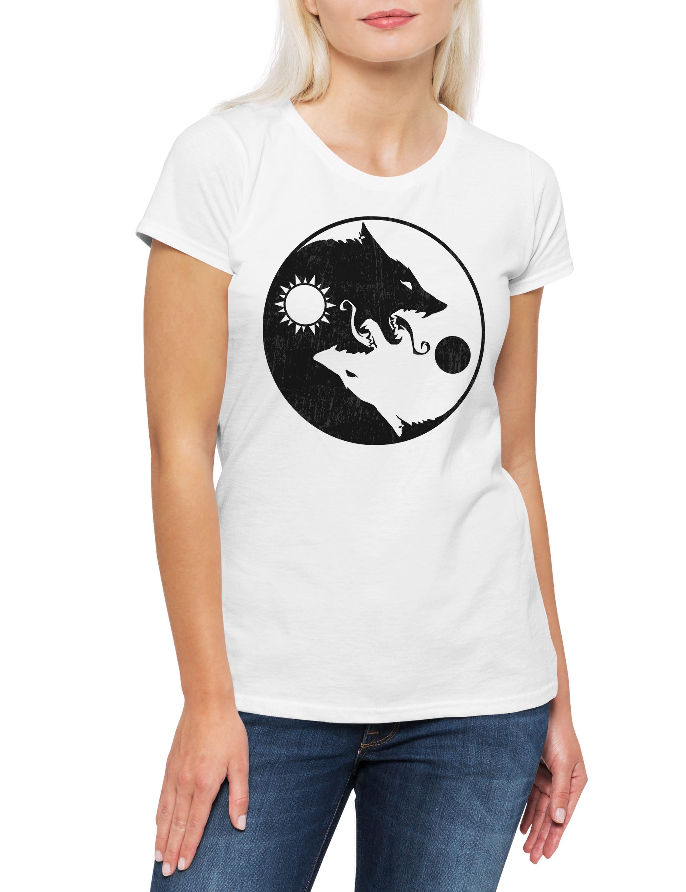 Print-Shirt Geri Freki Yin Yang I Damen T-Shirt Fenris Walhalla Odhin Wikinger