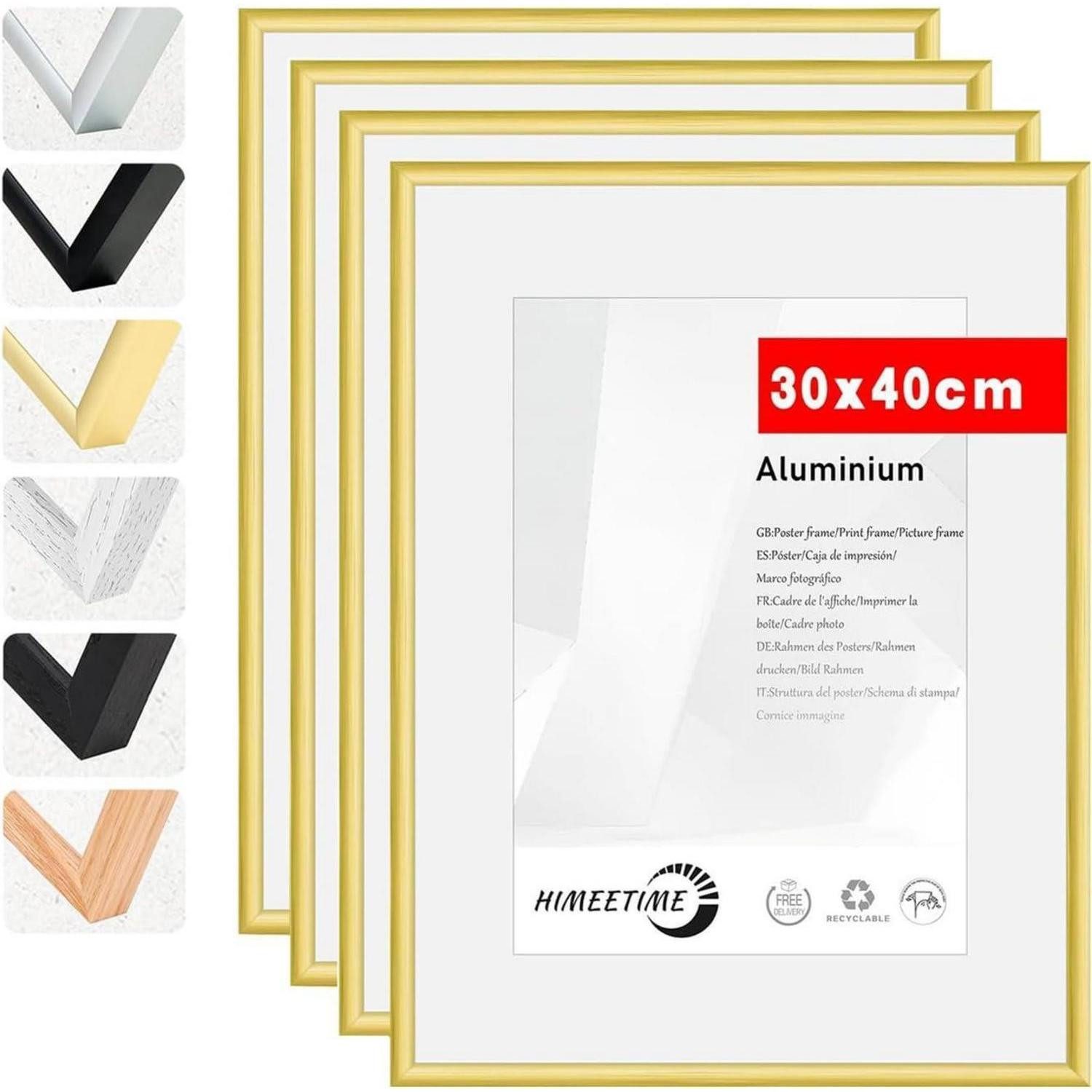 LuxusKollektion Bilderrahmen-Set Bilderrahmen 30x40 Acrylglas Hochformat Alu Gold 30x40cm 4x