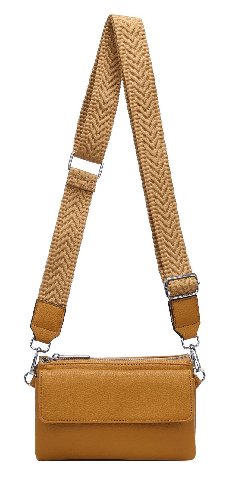 ITALYSHOP24 Geldbörse Damen Umhängetasche CrossBody Brieftasche Geldbörse Handytasche Reise (Tasche mit einem breitem Muster Stoffgurt/Umhängeband), Bodybag Cross Bag Schmucktasche Brieftasche Clutch Abendtasche