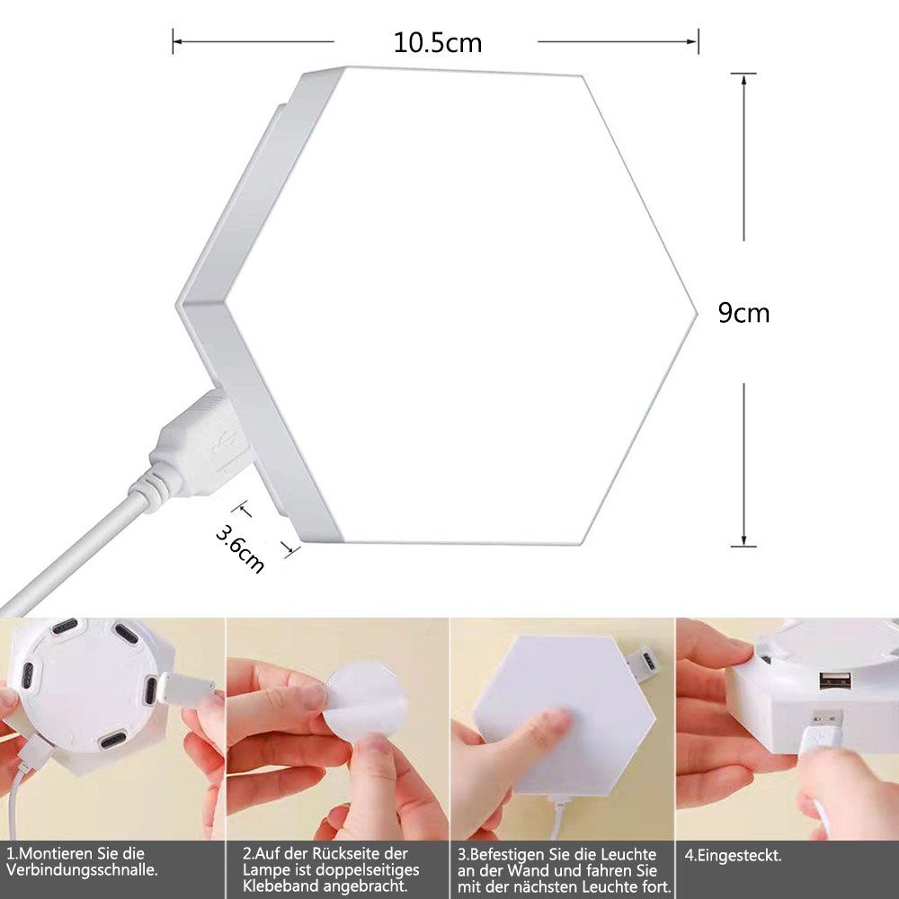 Panel LED Gaming Beleuchtung,LED Lichtfarben Wandleuchte, Touch-Steuerung, Wandleuchte Deko RGB+3 Panels, Fernbedienung, LED MUPOO 1/3/6/10 RGB Wandleuchte,Gaming