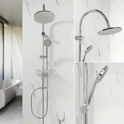Florenta Duschsystem Regendusche mit Ablage, U Duschsäule ohne Armatur, mit Rund Kopfbrause D23cm und Handbrause