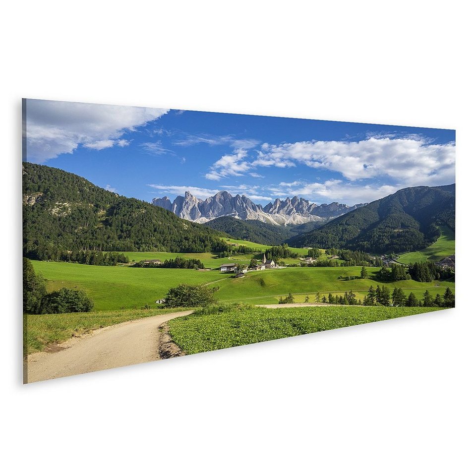 islandburner Leinwandbild Bild auf Leinwand Landschaftsbild Dorf Santa  Maddalena Südtirol Dolomiten Wandbild Poster Kunstdruck Bilder 120x40cm  Panorama