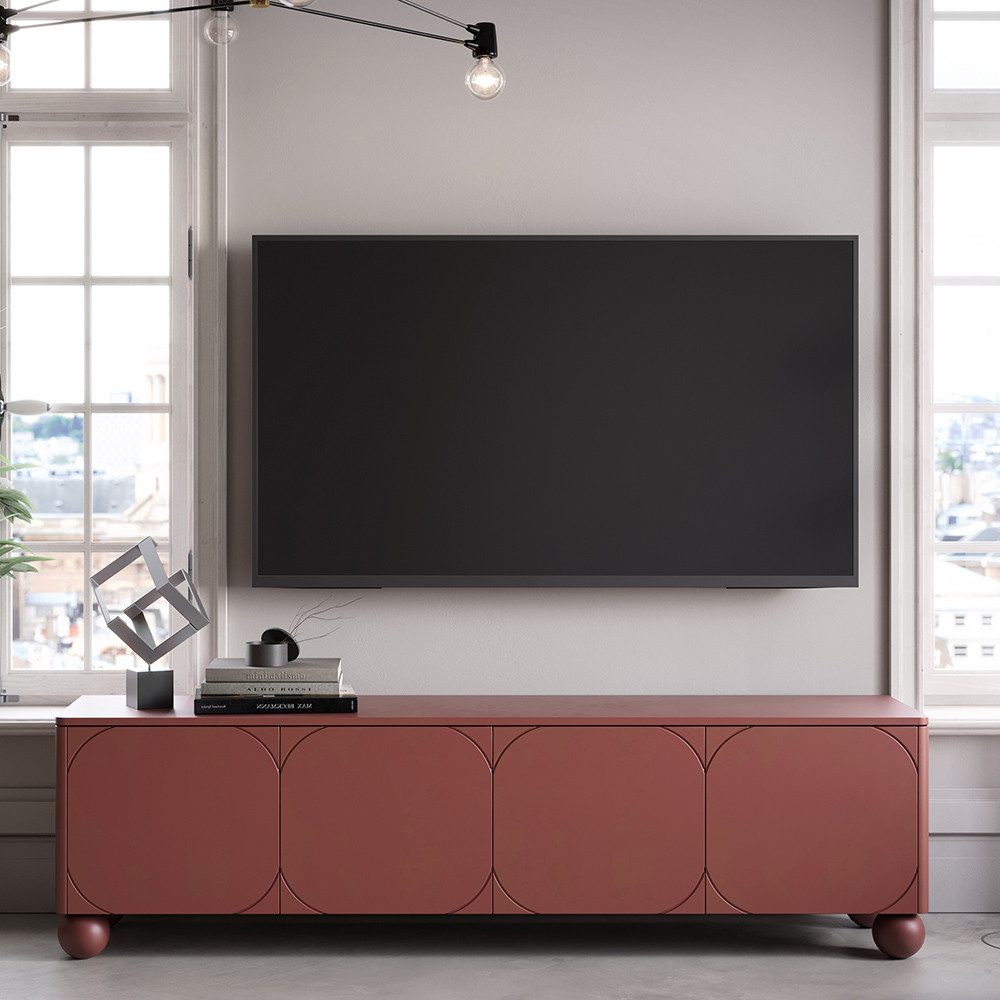 Lomadox Lowboard SPLIT-141, burgunder rot matt 200 cm Kugelfüße grifflos Push-to-open Softclose