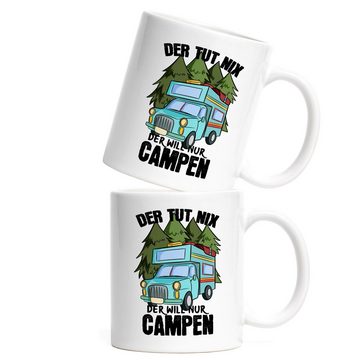 Hey!Print Tasse Camper Tasse mit Spruch Der tut nix der will nur Campen Geschenk Tasse für Camping Wohnmobil Womo, Keramik