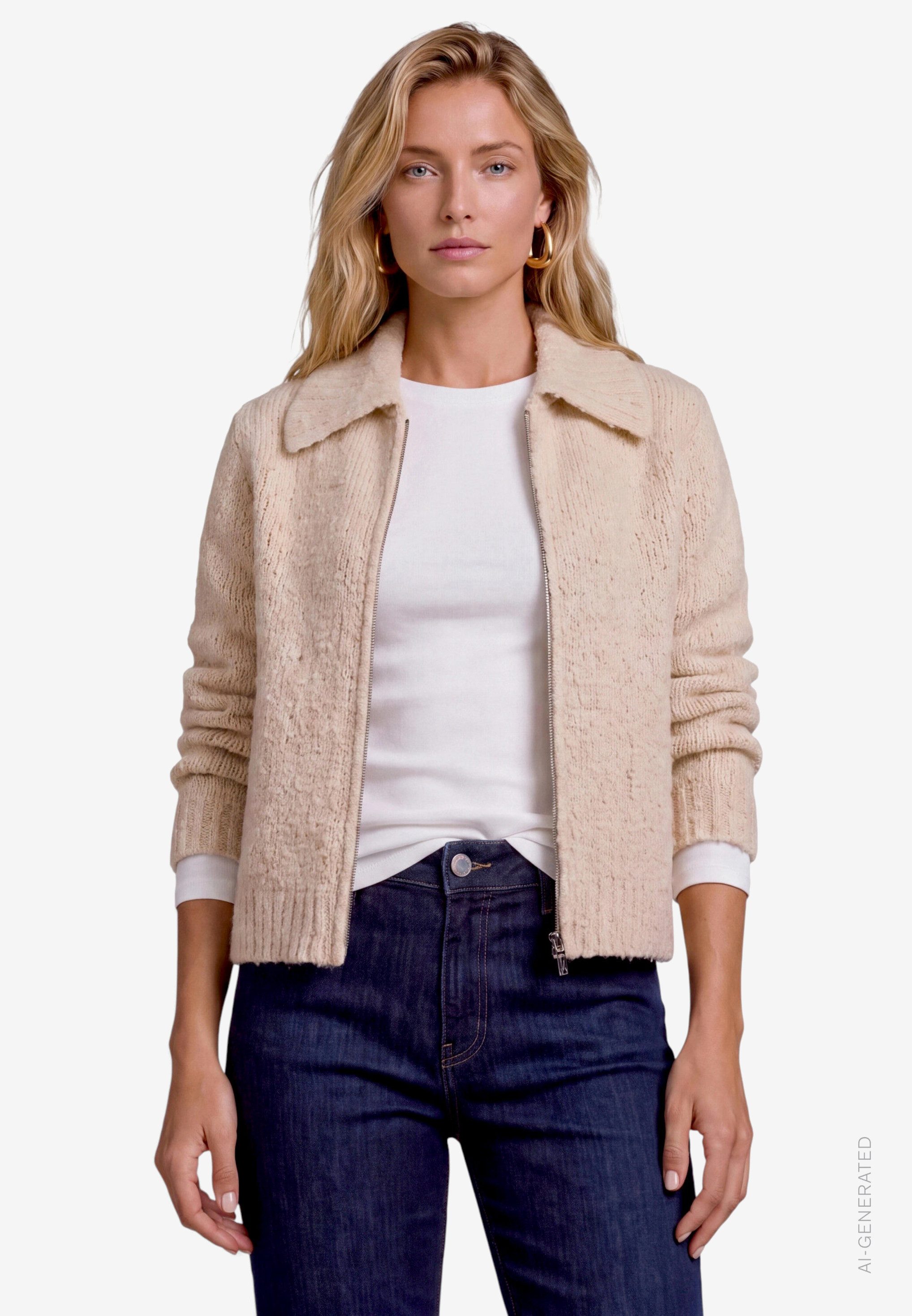 Zero Cardigan Grob-Strickjacke mit Hemdkragen und Reißverschluss