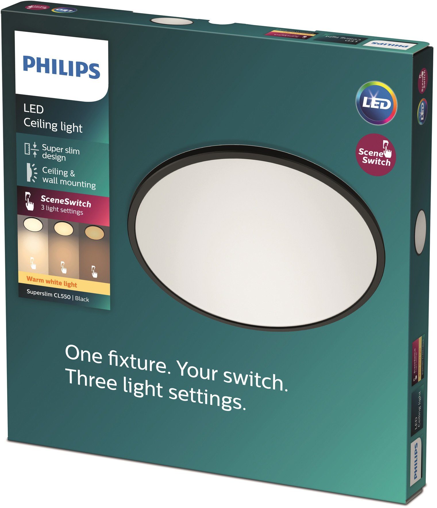 Philips Deckenleuchte SceneSwitch, LED Dimmen LED CL550 Warmweiß, 3in1 integriert, schw fest Leuchte 1300lm o DS