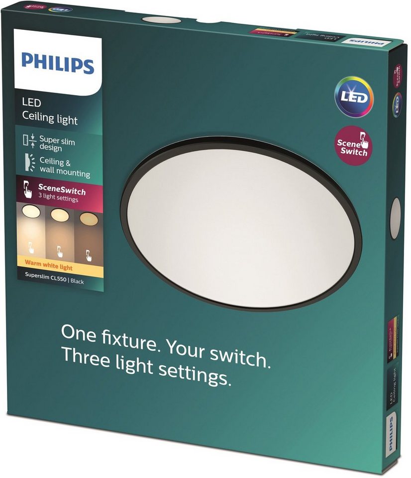 Philips Deckenleuchte SceneSwitch, LED fest integriert, Warmweiß, 3in1 LED  Leuchte CL550 1300lm Dimmen o DS schw