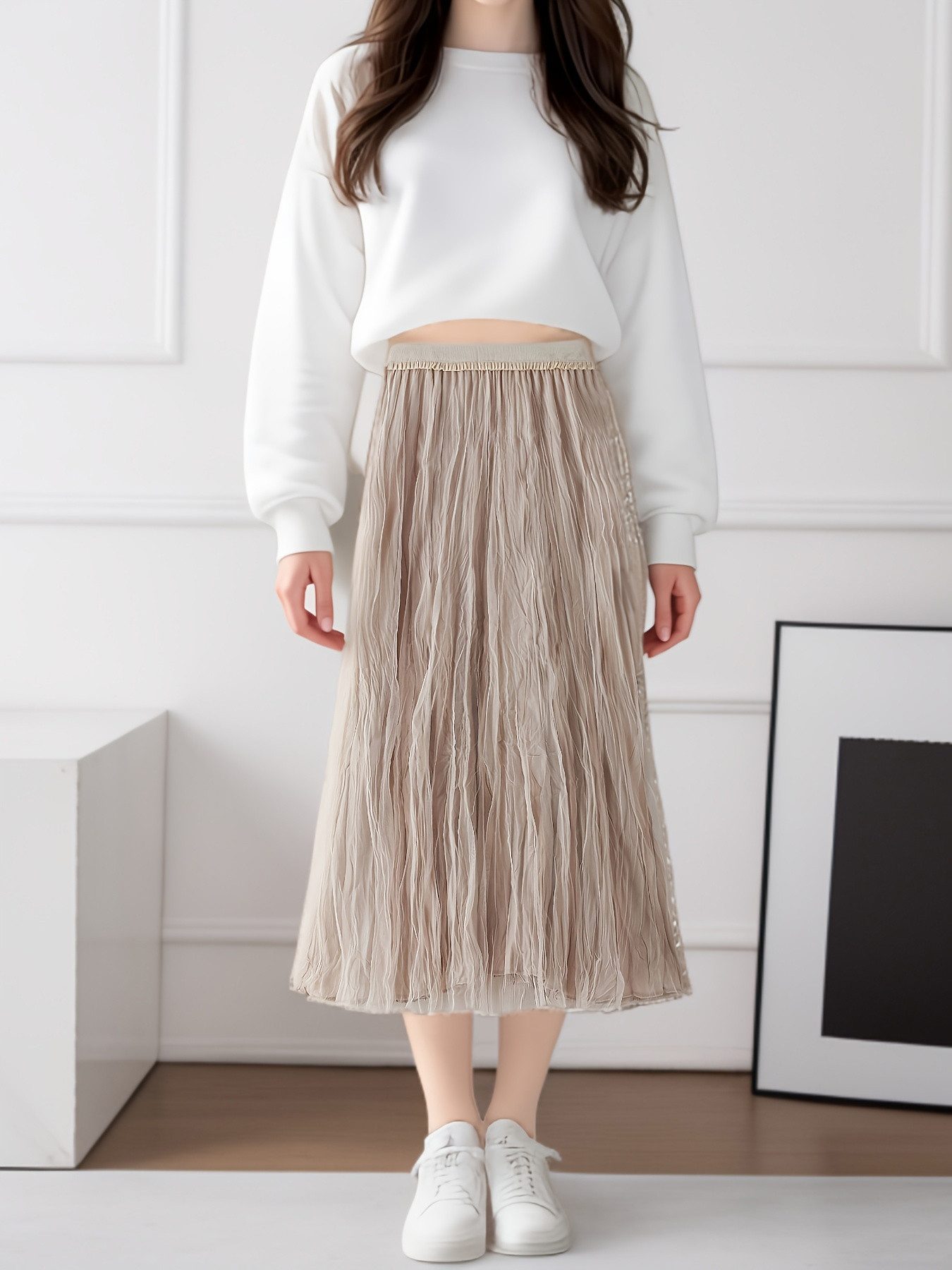 DEBAIJIA Meshrock Damen Falten hoher Taille rock Swing A-Linie Strand rock