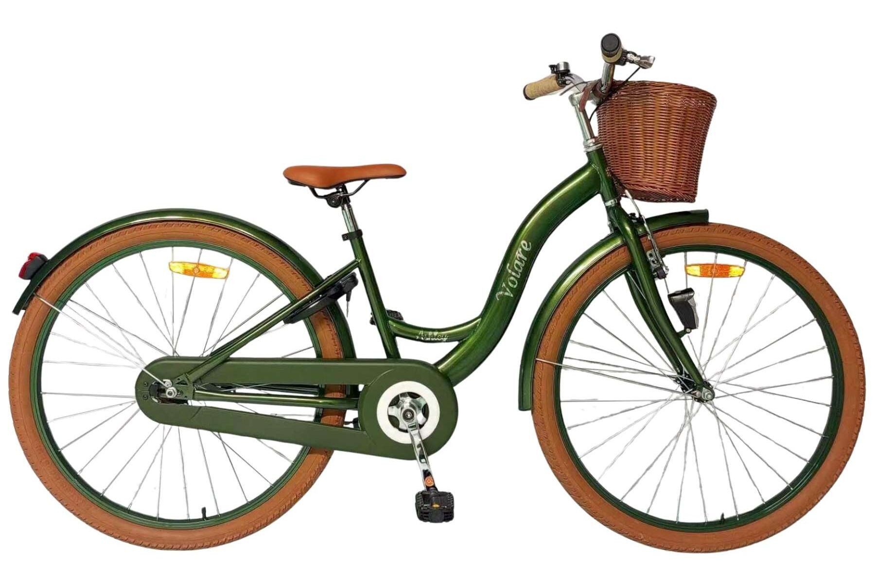 Volare Kinderfahrrad Ashley 24 Zoll für Mädchen in Grün mit Korb, Licht, Schloss, Schulrad, Stadtrad, Lifestyle-Fahrrad, Luftreifen, Reflektoren