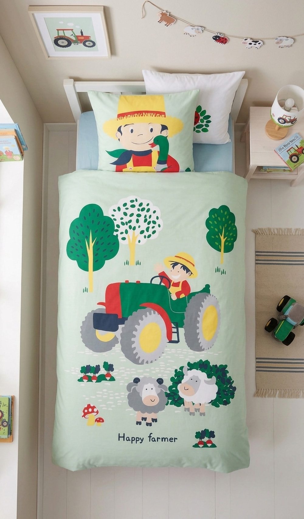 CTI Kinderbettwäsche Kinderbettwäsche Traktor Bauernhof Happy Farmer 135x200 cm Baumwolle, 2 teilig, Langlebig