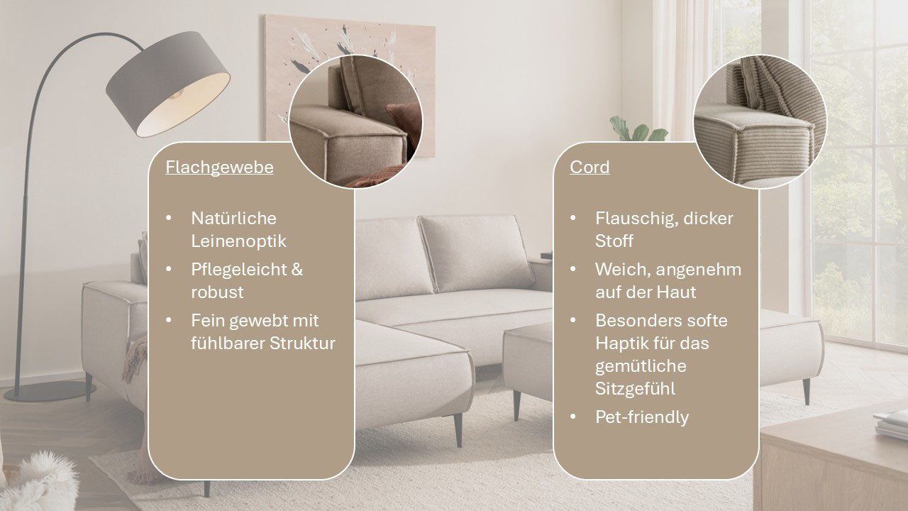 OTTO home Wohnlandschaft TVINNU Leinenoptik, L-Form, 275 cm, mit Hocker, Set, stellbar zum Schlafsofa (Krokodilverbinder)