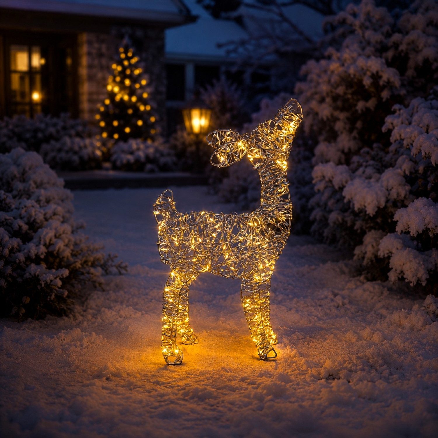 Online-Fuchs LED-Dekofigur Rehkitz mit LED-Lichterkette beleuchtet - Outdoor Weihnachtsdeko (warmweiße Beleuchtung, Dauerleuchten oder Funkeleffekt wählbar), inklusive 6-Stunden Timerfunktion