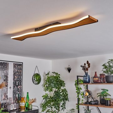 hofstein Deckenleuchte dimmbare Deckenlampe aus Metall/Holz/Kunststoff in Schwarz/Natur/Weiß, LED wechselbar, 3000 Kelvin, Leuchte 40 Watt, 2100 Lumen, dimmbar über Lichtschalter