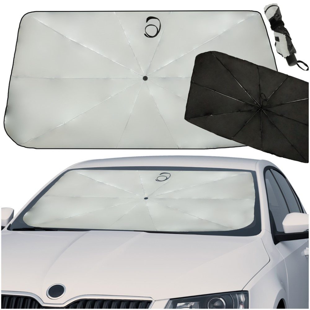 Ikonka Autosonnenschutz Auto Sonnenschutz Windschutzscheibe Sonnenschirm Frontscheibe, 125 x 65 cm, (Sonnenschutz Schirm Faltbar UV- Beständig, Faltbarer Auto Sonnenschirm für die Windschutzscheibe), Ultraleichtes Design für einfache Handhabung und Transport.
