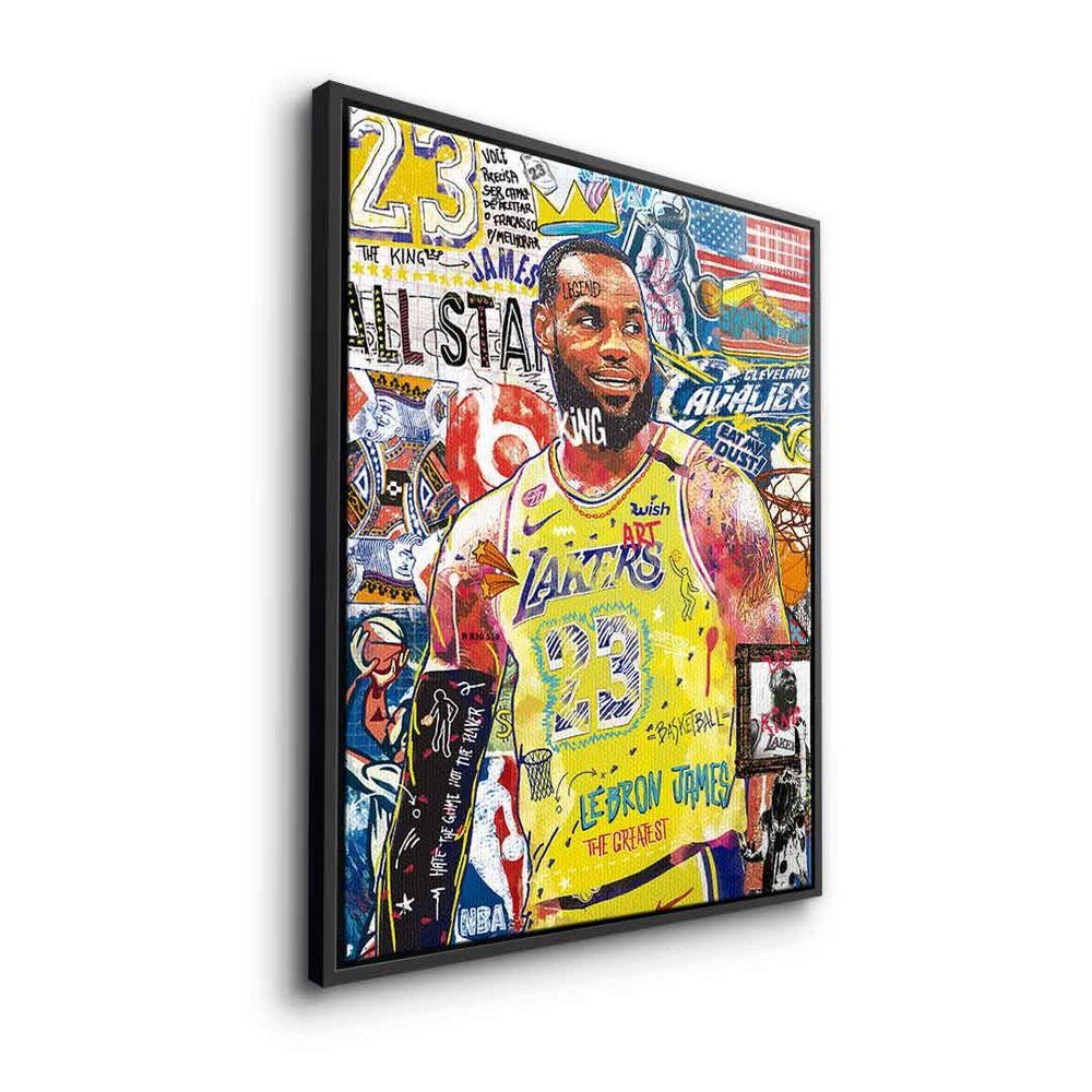 Porträt Rahmen Leinwandbild goldener Leinwandbild, Lakers Art James Basketball LeBron DOTCOMCANVAS® Collage Pop