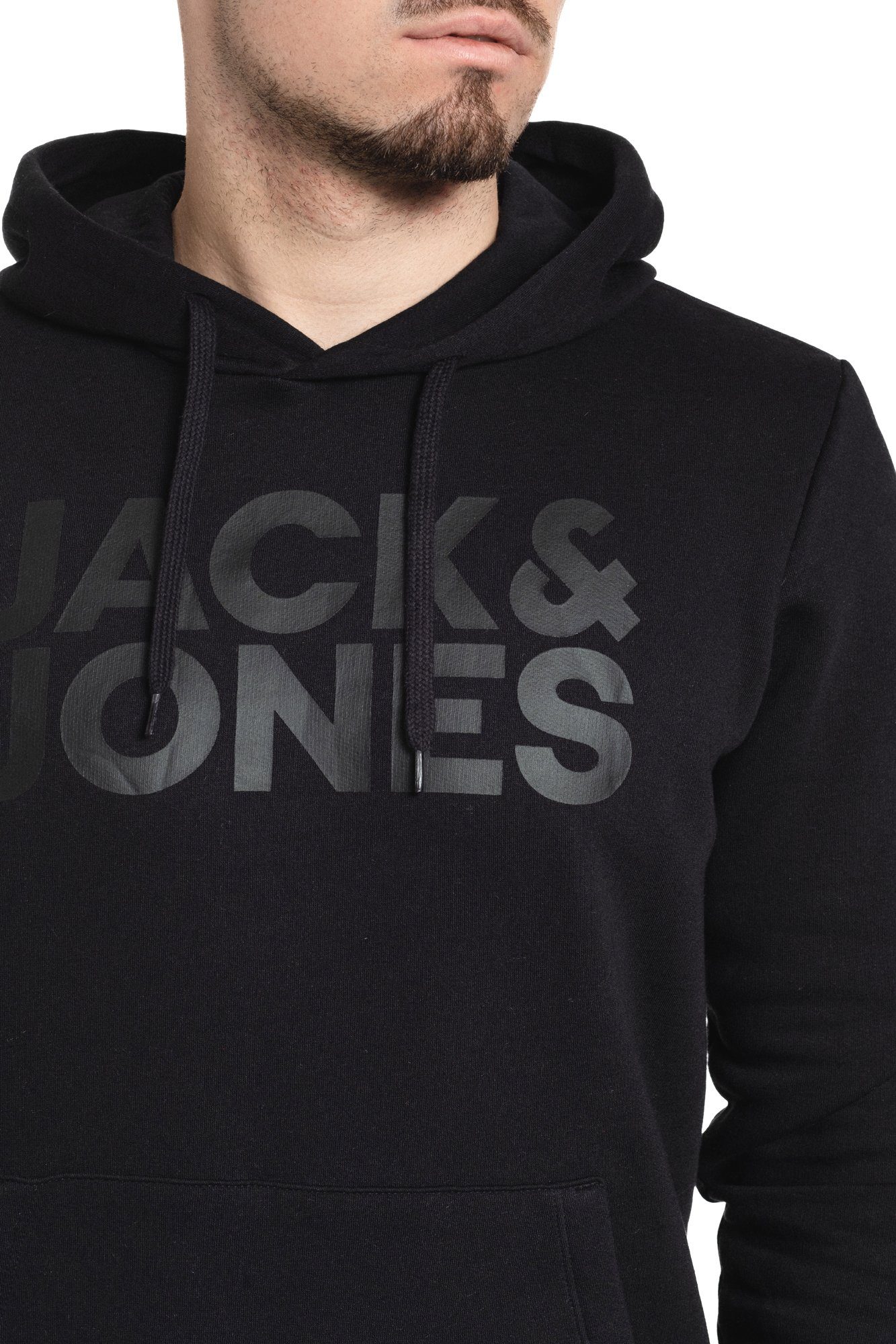 Jones & mit Kängurutasche Jack Black-Black Kapuzensweatshirt