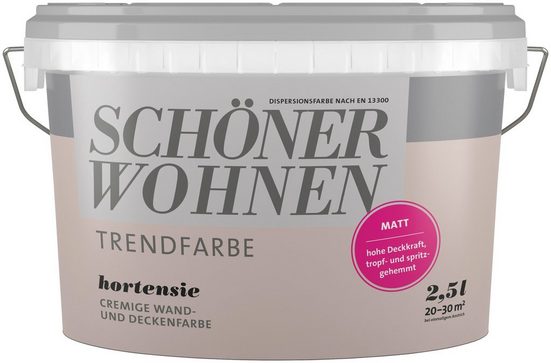 SCHÖNER WOHNEN-Kollektion Wand- und Deckenfarbe »Trendfarbe, matt«, 2,5 Liter, Hortensie, hochdeckende Wandfarbe - für Allergiker geeignet