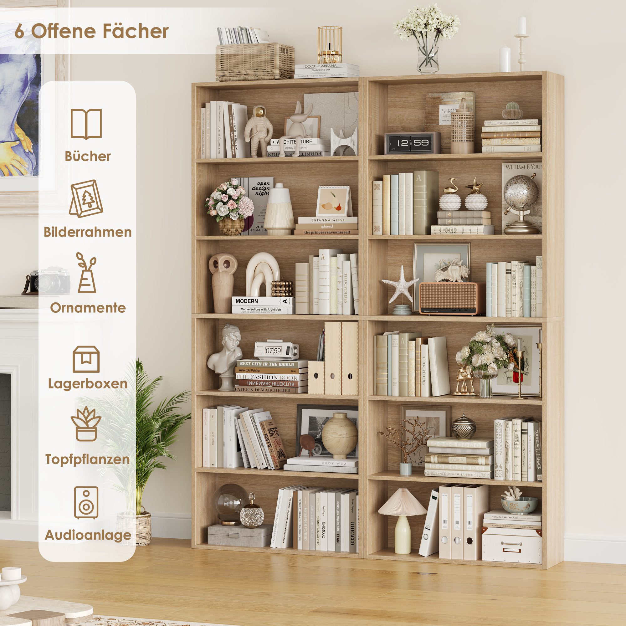 Homfa Bücherregal, Standregal Büroregal Raumteiler mit 6 Fächern Eiche