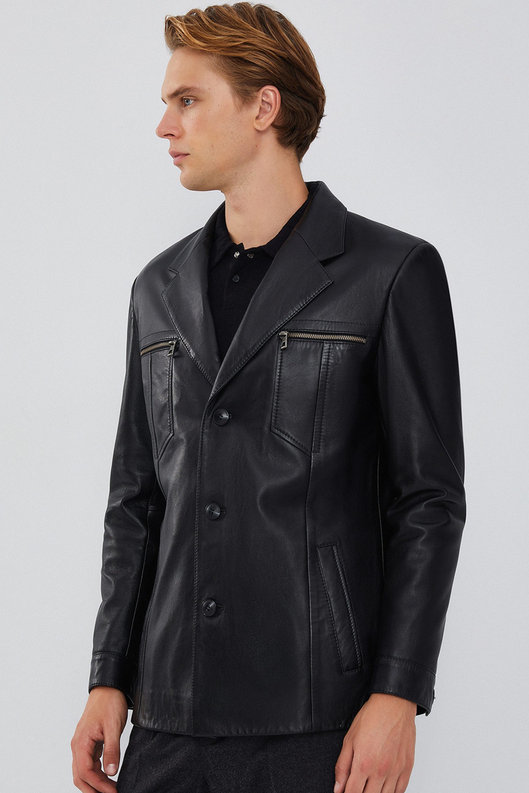 Derimod Lederjacke Bernard Lederjacke Regular Fit, Knopfverschluss, Reverskragen, Kurz, Textilfutter