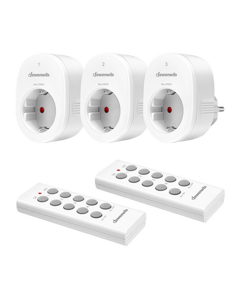 DEWENWILS Funksteckdose mit Fernbedienung innen, max. 2300 W, 3-St., 3 Steckdosen + 2 Fernbedienungen, 30M Reichweite, Funksteckdosen-Set