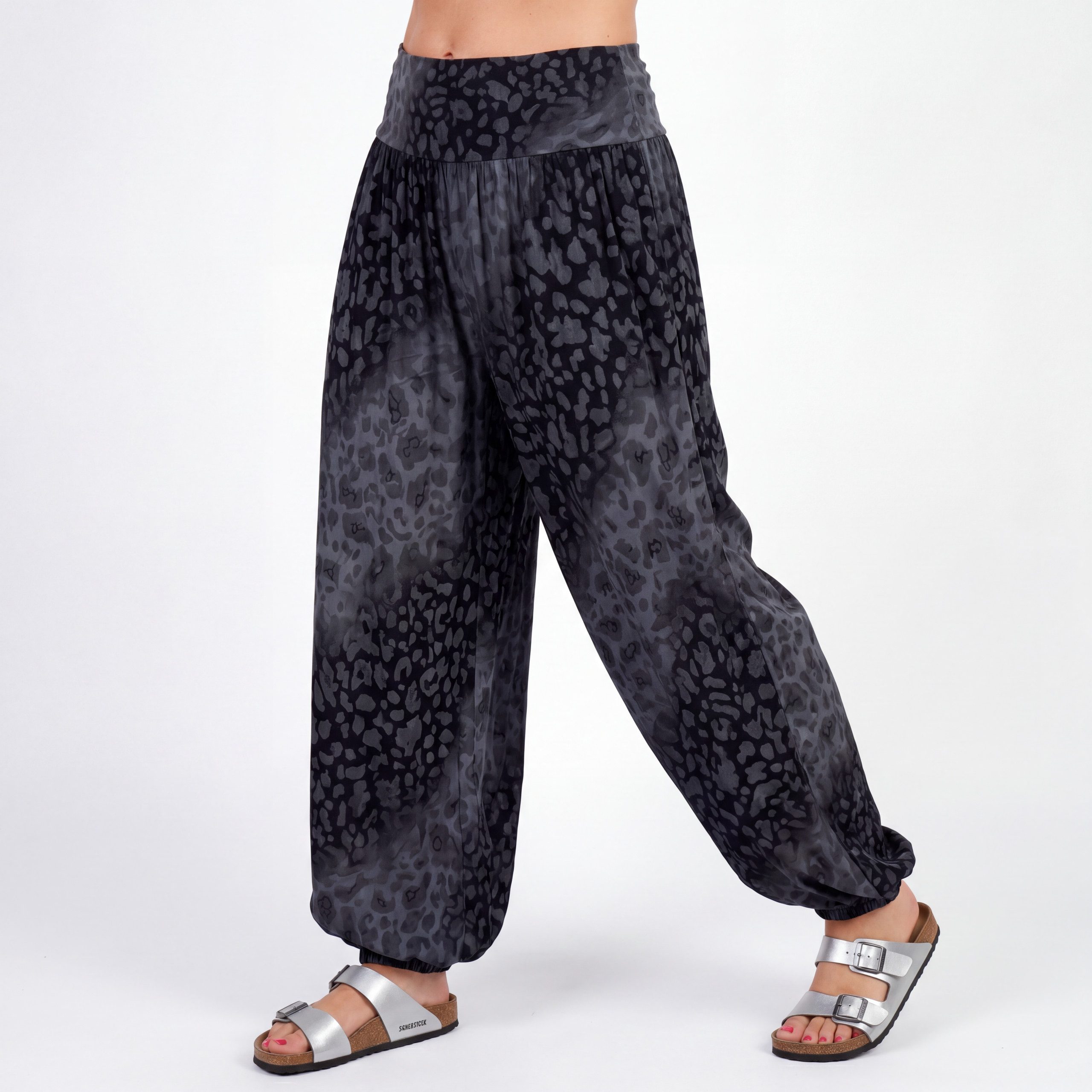 OriginalYou Haremshose Flatterhose Damen Sommerhose weite Haremshose Leo Print mit elastischem Bund, sommerliches Design, Middle Waist