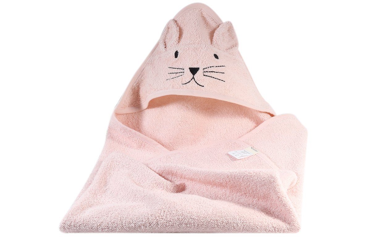 Kapuzenhandtuch rosa Baumwolle Katze, KINDSGUT 100% Aus Baumwolle, zertifizierter