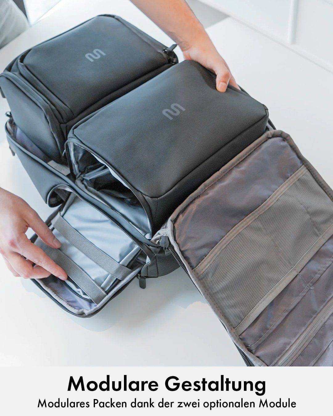 onemate Rucksack Modular Backpack Pro / schwarz (1-tlg), Modularer Rucksack mit gepolstertem Laptopfach 16 Zoll